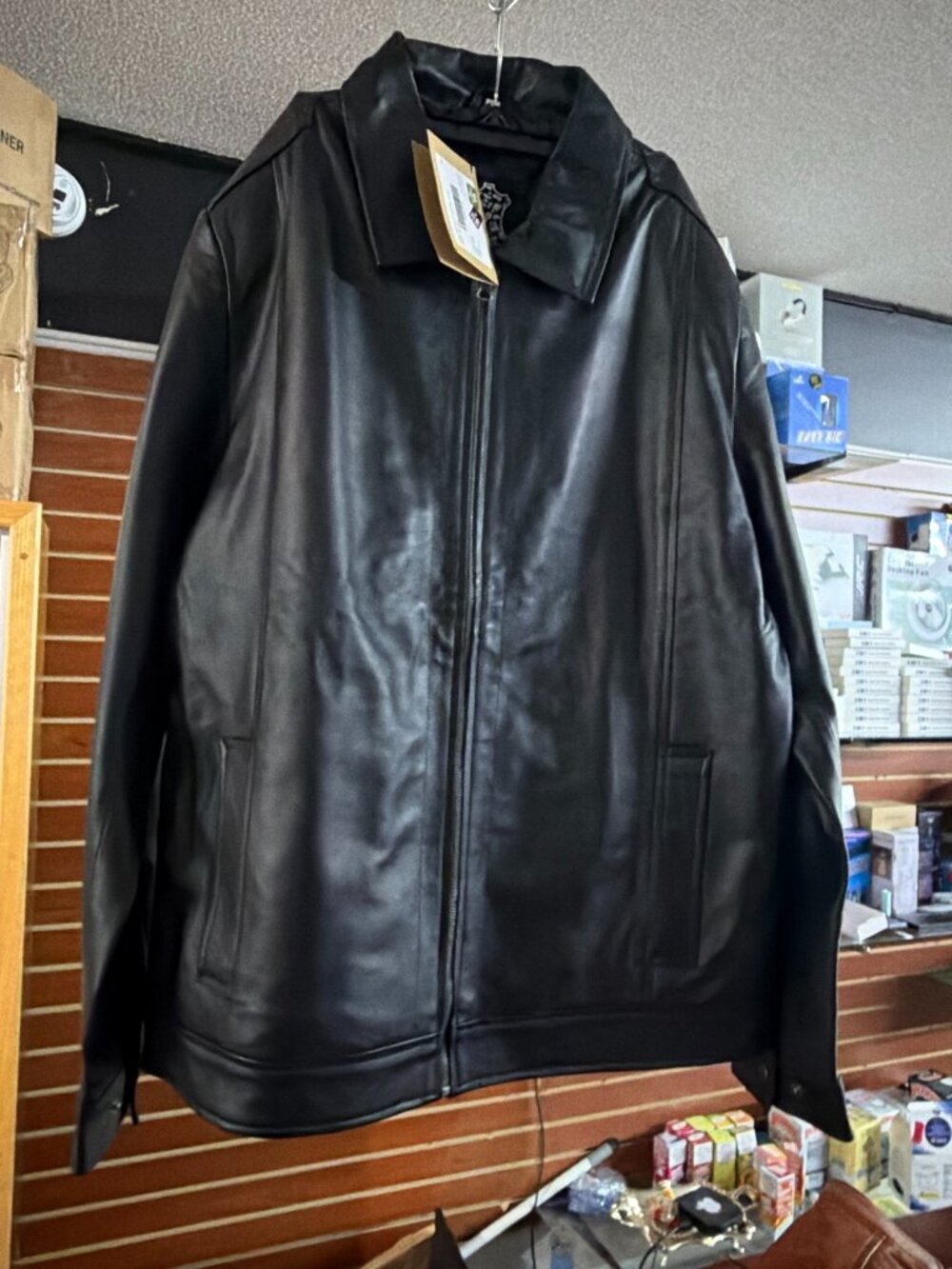 Mens Black Leather Jacket Zip Front NWT Size XL